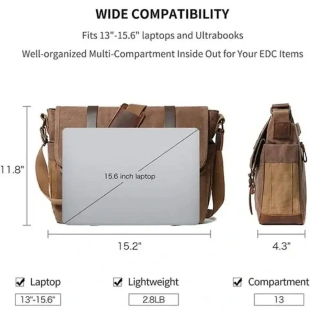 New Leather / Canvas Laptop Computer Bag Briefcase